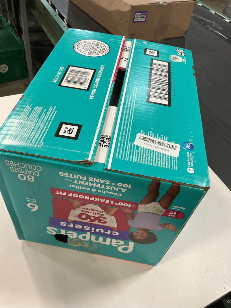 Condition photo showing New/Like New for Pampers Diapers - Cruisers 360 - Size 6, 80 Count, Babyproof up to 100% Leakproof Pull-On Diaper Size 6 80