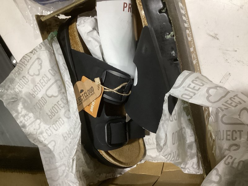 Condition photo showing Good Condition for project cloud 100% genuine leather platform sandals women footwear - wedge chunky slides for women 2026 with memory foam insole & cork footbed womens sandals (greecechunky) 10 black monochrome