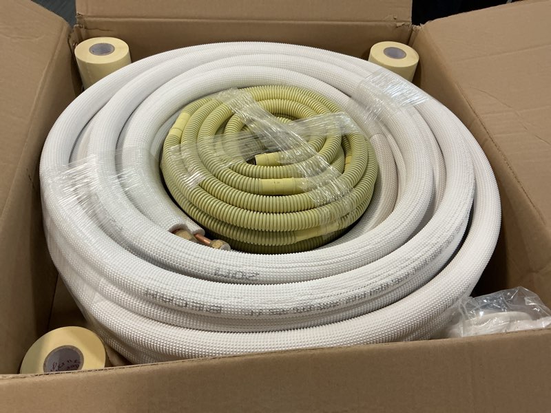 Condition photo showing Good Condition for 50FT Mini Split Line Set 1/4*3/8 OD HVAC Copper Tube Pipe Extension,3/8 Thickened PE Insulation Coil Air Conditioner Twin Copper Line Heating Equipment Hose with Flared Nuts (50FT (1/4+3/8) with wire)