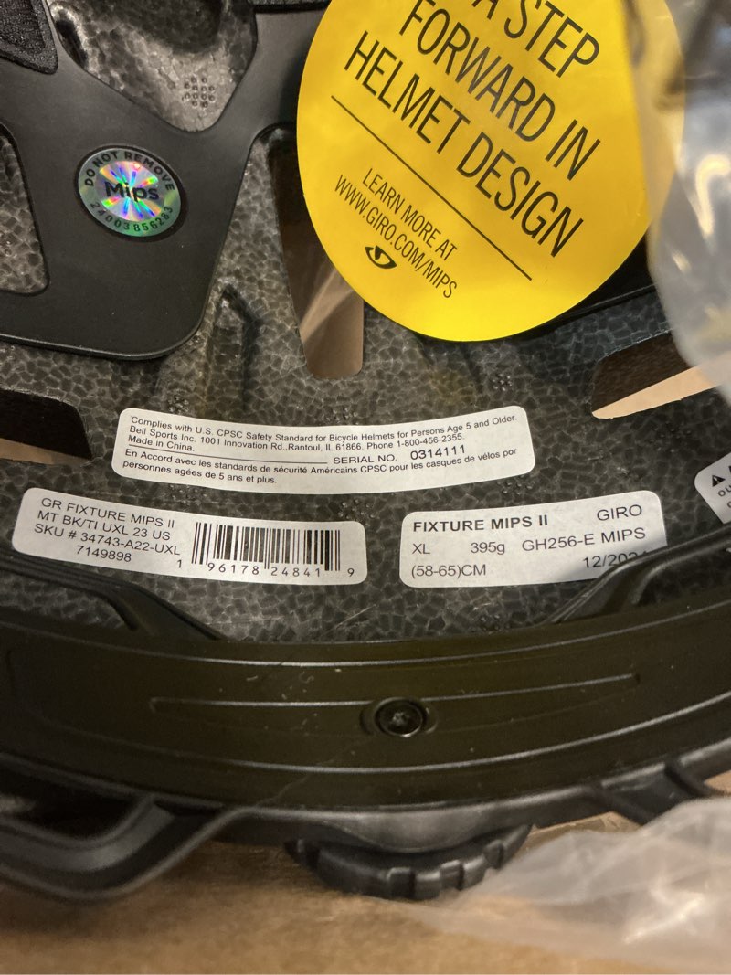 Condition photo showing New/Like New for giro fixture ii mips mountain bike helmet for men, women, kids, and adults – matte black/grey logo, universal x-large (58-65 cm) matte black/grey logo ii universal x-large