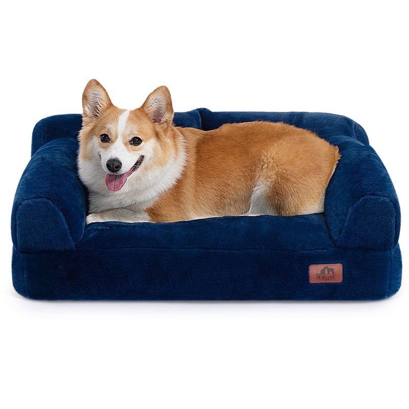 Hollypet Fluffy Plush Pet Cat Couch Sofa Soft Calming Pet Dog Sofa Beds for Medium Small Cats and Do
