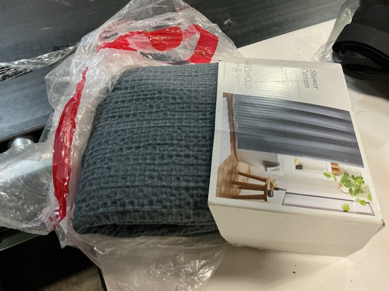 Condition photo showing New/Like New for oversized relaxed waffle weave shower curtain dark blue- threshold™