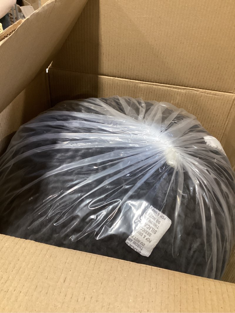 Condition photo showing Good Condition for frelish decor round pouf ottoman hand knitted 100% cotton pouf foot stool - knitted bean bag - floor chair for living room bedroom - foot rest for couch (20 diameter x 14 height) - black