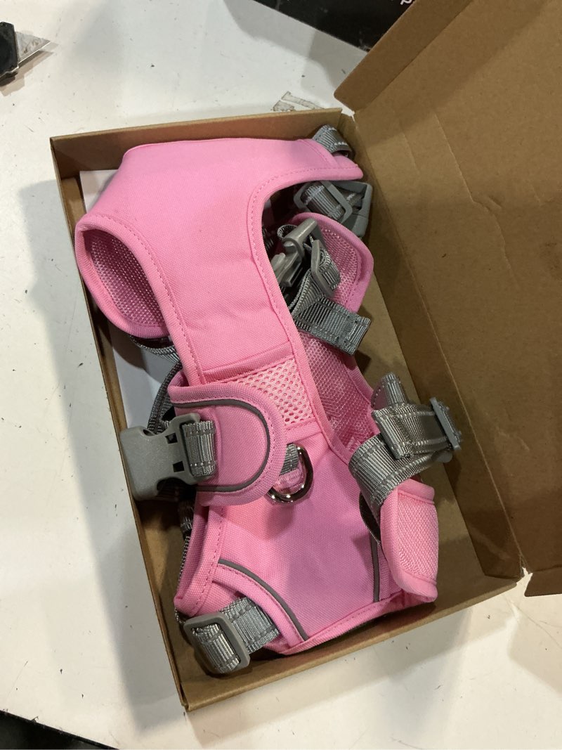 Condition photo showing New/Like New for phoepet no pull dog harness, unique colors reflective adjustable dog vest, with soft training handle metal clips for small medium large dogs (baby pink base & grey straps,xl) baby pink base & grey straps extra large