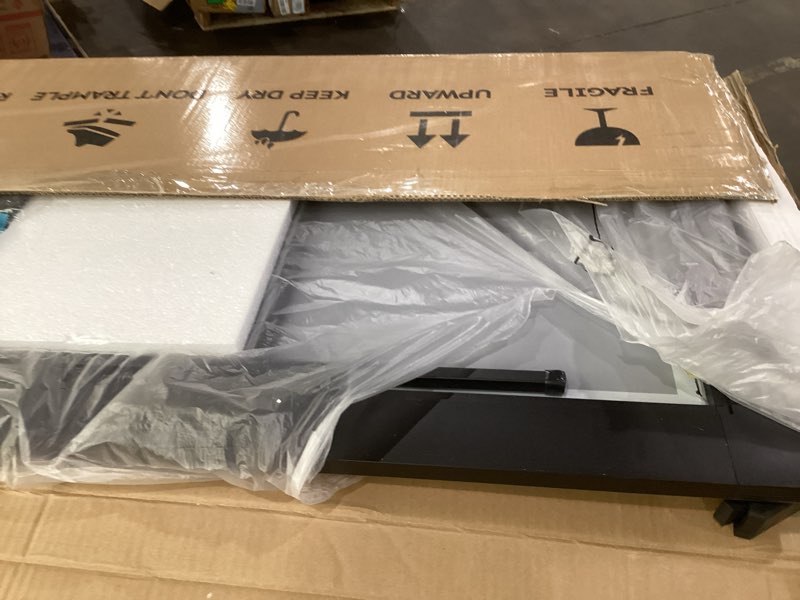 Condition photo showing As Is for kosmonia 67x24 frameless full length mirror, dimmable 3 color led light w/memory function, distortion free, hd reflection & anti desilvering, tempered glass, easy setup w/stand, wall/standing frameless-led-silver 67"l x 24"w