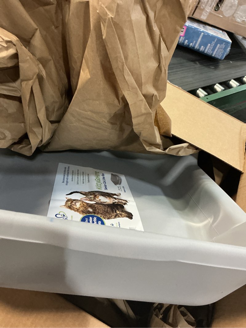 Condition photo showing Good Condition for KittyGoHere Cat Litter Box, Large Size, Misty Gray Color, Durable & Pet Safe Kitty Litter Box, Indoor Open Top Entry Cat Litter Box, Comfortable for Cats, Easy to Handle & Clean 24x20x5 Inch (Pack of 1) Gray