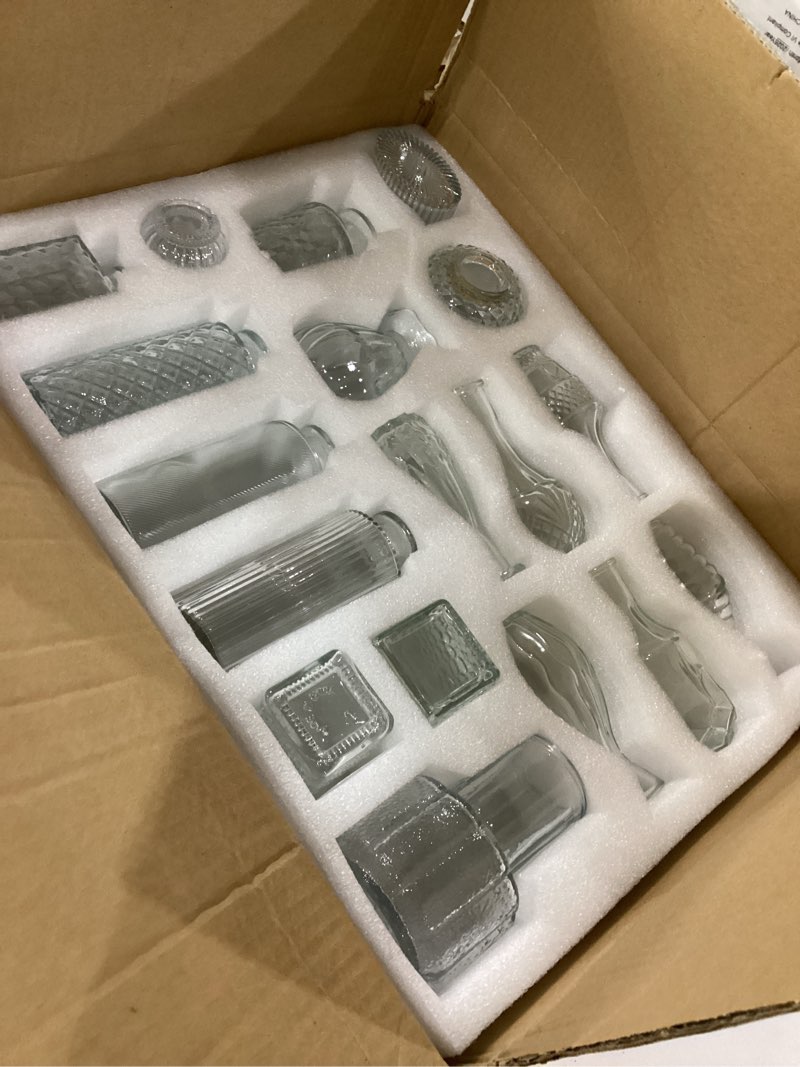 Condition photo showing As Is for 36pcs glass bud vases set, small flower vase for centerpieces in bulk, mini vintage vase for wedding, home, table decorations, party, office & event décor transparent flower vase-36