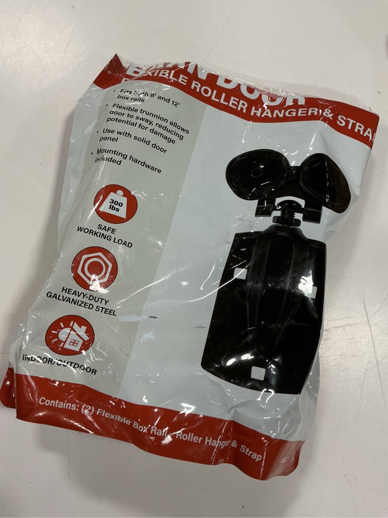 Condition photo showing As Is for M-D Matte Black Indoor/Outdoor Single Barn door hanger