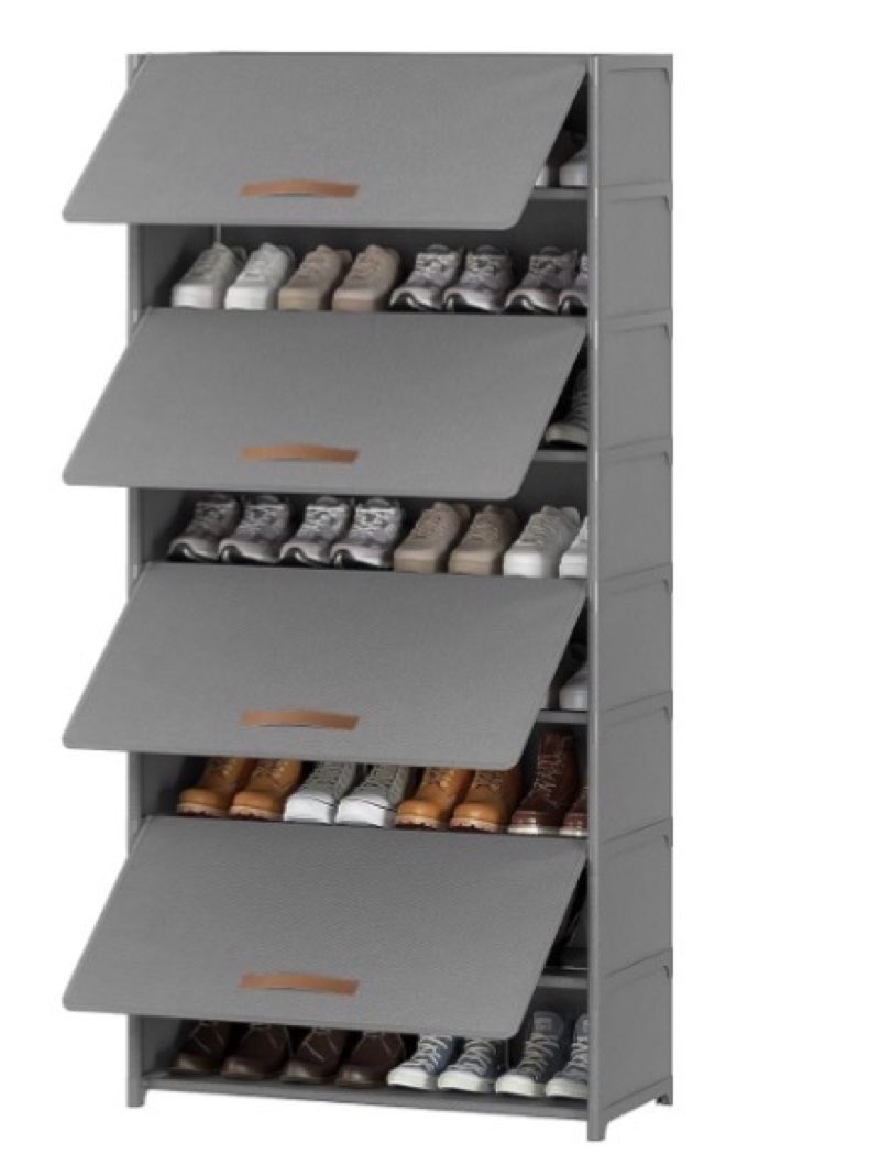 shoe rack, 9 tier shoe storage cabinet with door 36 pair plastic shoe shelves organizer for closet, entryway, hallway, bedroom, grey 9-tier grey