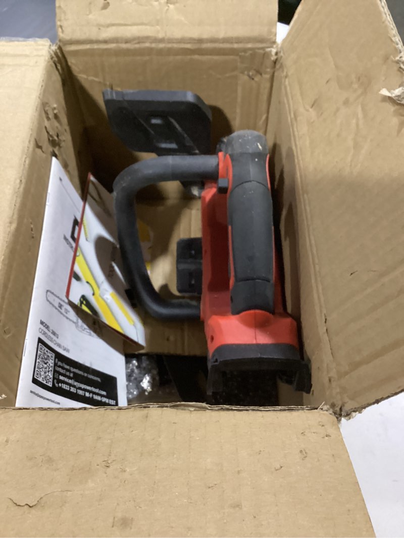 Condition photo showing As Is for 12 inch brushless electric chainsaw cordless, compatible with milwaukee m18 18v battery, auto oiler, 44.3 ft/s powerful cutting, low kickback, battery powered chainsaw for trees pruning wood cutting black/red