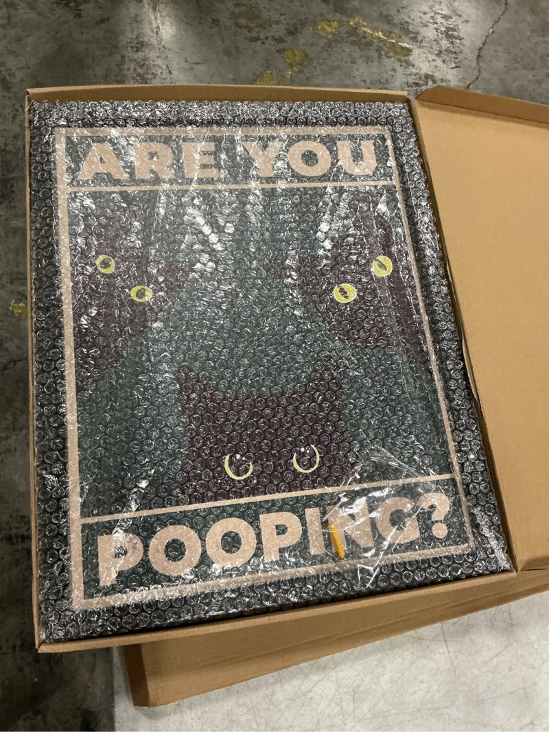 Condition photo showing New/Like New for heiple framed bathroom wall art black cat are you pooping funny wall decor hanging sign for vintage home farmhouse decor (black, 12"x16") 16"l x 12"w black