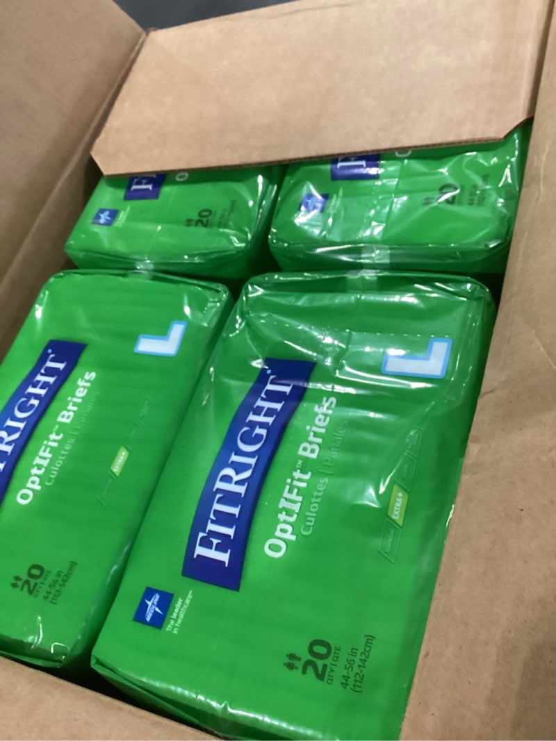 Condition photo showing Good Condition for FitRight Adult Diapers, Extra+ Heavy Absorbency, L (Waist Size 44in-56in), 80 Count, OptiFit Incontinence Briefs for Men and Women, Disposable, Moisture-Wicking, Leak Protection. 80 Count Large