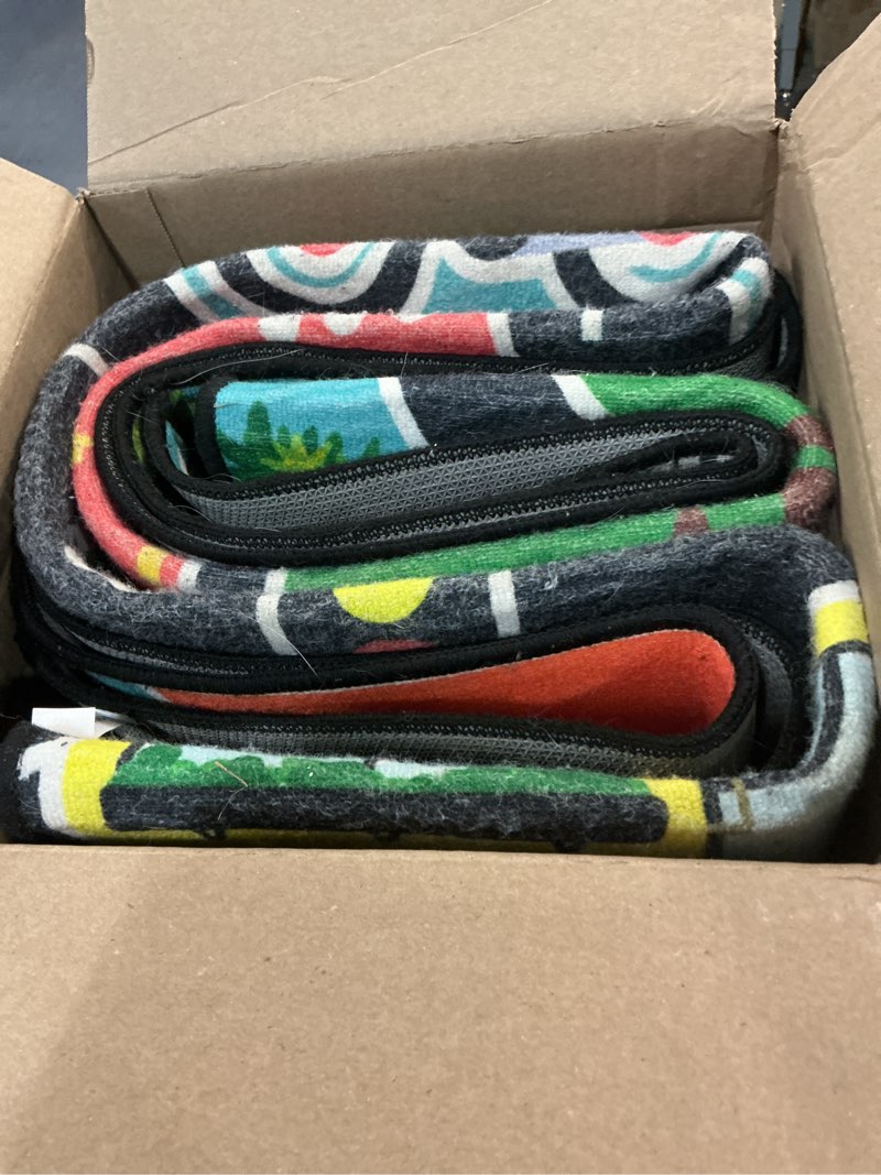 Condition photo showing As Is for road car rug, 5x7 ft city road rug for kids, extra thick (0.4in) kids play rug mat and car carpet with realistic colors - perfect for children, soft and non-slip for playroom and bedroom city road green 5' x 7' (rectangular)