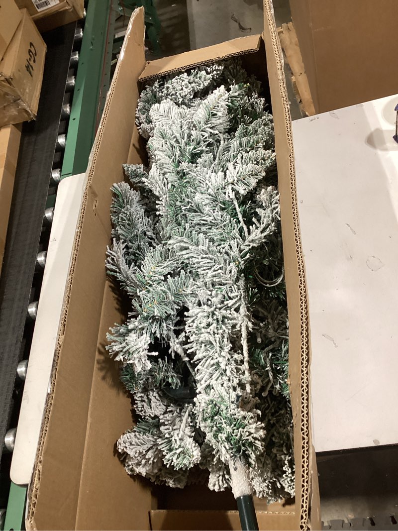 Condition photo showing Good Condition for Similar item, not exact. Yaheetech 6ft Pre-lit Artificial Christmas Tree with Incandescent Warm White Lights, Snow Flocked Full Prelighted Xmas Tree W/820 Branch Tips, 250 Incandescent Lights & Foldable Stand, Green & White