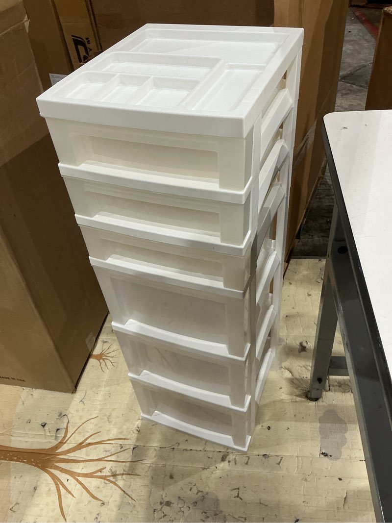 Condition photo showing Good Condition for 6-drawer storage cart with organizer top, white/pearl