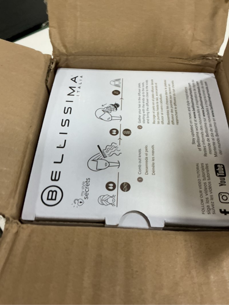 Condition photo showing New/Like New for bellissima diffon ceramic diffuser hair dryer for curly hair - 2-in-1 blow dryer with diffuser - reduces frizz, defines curls, volumizes - lightweight, compact, easy hold handle