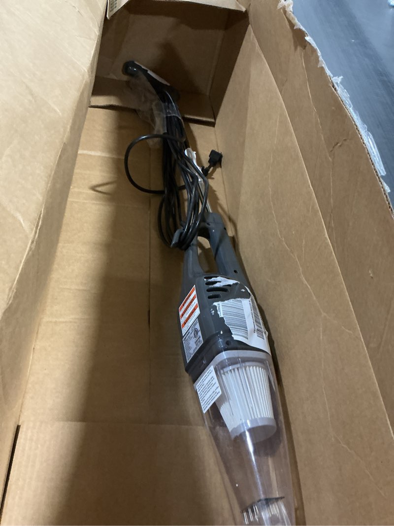 Condition photo showing As Is for Amazon Basics 2-in-1 Corded Stick Vacuum Cleaner, Convertible to Handheld, Lightweight (3.9 LBS), with Washable Filter, Crevice Tools, 0.5L Dust Cup, 19.7-Ft Cord, 300W, Black Vacuum Cleaner Only