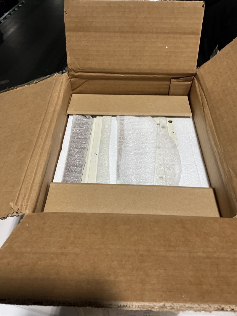 Condition photo showing Good Condition for Vabches Farmhouse Bathroom Cabinet, Freestanding Storage Cabinet with 4 Drawers and 2 Doors, Rustic Storage Organizer with Adjustable Shelf for Bathroom, Living Room, Entryway, White Brown White Cabinet with 2 Door