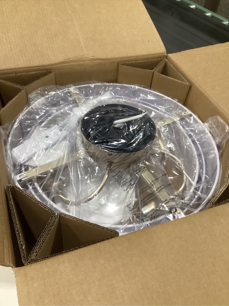 Condition photo showing As Is for Flush Mount Ceiling Fan with Lights, 20" Low Profile Boho Ceiling Fan with Light Remote Control, Caged with 6 Speeds for Bedroom, Nursery, Living Room White