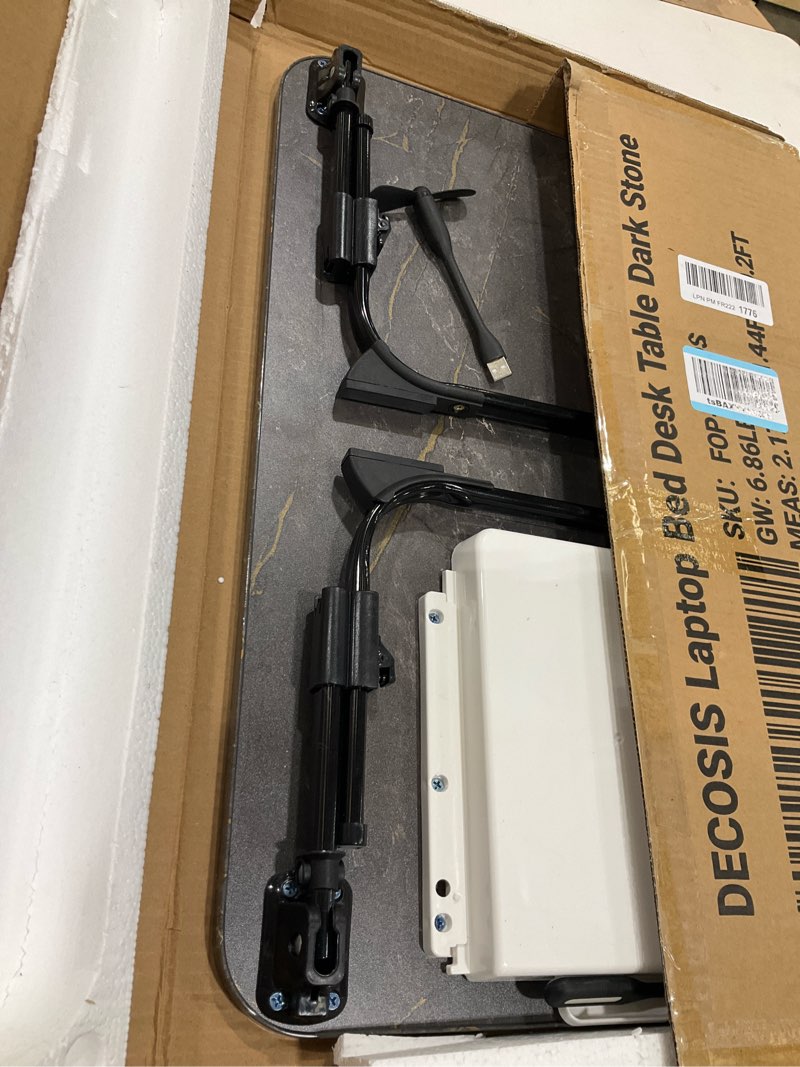 Condition photo showing Good Condition for Laptop Desk for Bed Height Adjustable, Lap Bed Table with USB/Storage Drawer/Cup Holder/Tablet Stand/Book Shelf, Foldable Breakfast Tray Portable for Reading Writing, Sofa & Floor, Deep Stone Texture