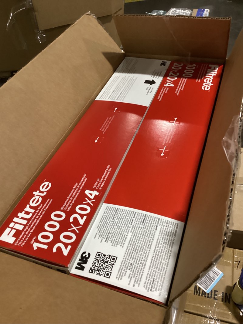 Condition photo showing As Is for filtrete 20x20x4 ac furnace air filter, mpr 1000, merv 11, fits honeywell, allergen defense, electrostatic air cleaning filter, 2-pack (actual size 19.88 x 19.88 x 4.31)