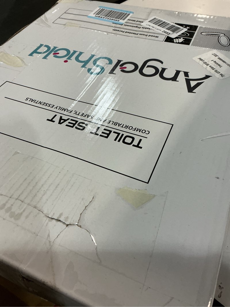 Condition photo showing As Is for Round Toilet Seat Angol Shiold Quiet-Close Molded Wood Toilet Seat with Non-Slip Adjustable Hinges, Anti-Pinch Bumpers, Easy Install & Clean?White, Round 16.5''? Round 16.5‘’ White