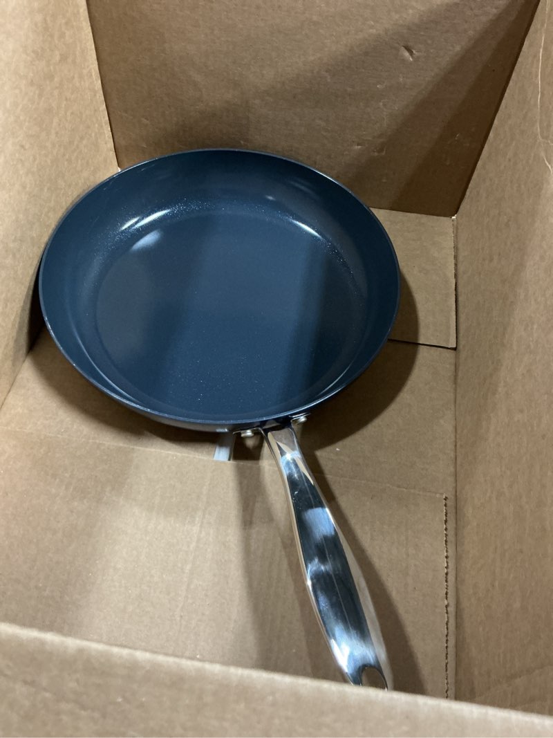 Condition photo showing As Is for (missing lid)michelangelo small frying pan - 22 inch nonstick frying pan with lid, non-toxic omelette pan with stainless handle, nonstick skillet, blue-ceramic