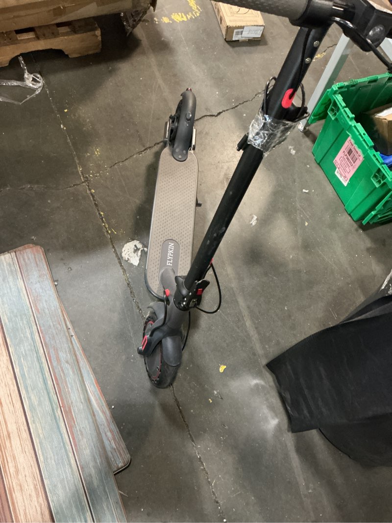 Condition photo showing As Is for flypkin fk007 350w motor electric scooter,19 mph top speed, 21-mile range, 8.5”wear-resistant solid tires, foldable & lightweight for commuting 