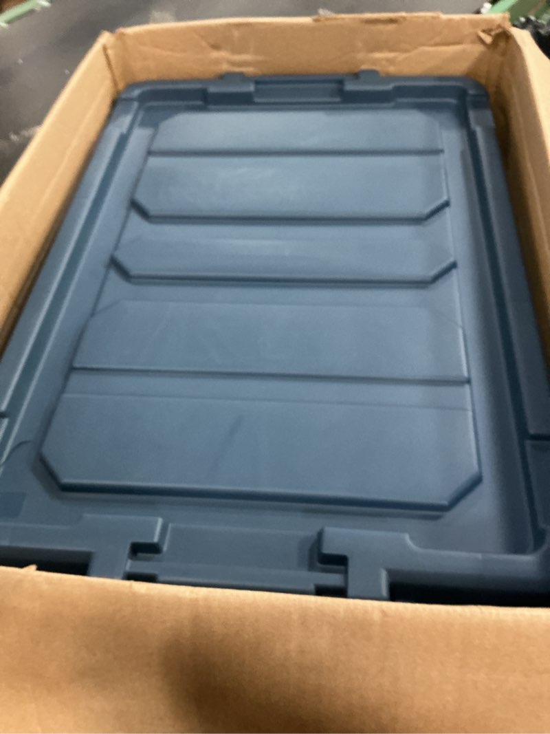 Condition photo showing Good Condition for ( incomplete) IRIS USA 12 Gallon Eco-Friendly Lockable Storage Bins with Lids, 4 Pack - Made in USA, Heavy Duty, Stackable Containers, Garage Organizing Bins Moving Tubs, Rugged Sturdy Equipment Utility Box - Navy Navy 12 Gal - 4 Pack