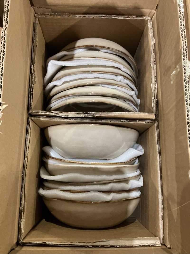Condition photo showing As Is for amorarc ceramic dinnerware sets,handmade reactive glaze stoneware plates and bowls sets,highly scratch resistant | dishwasher & microwave safe dishes set,service for 12 (36pc) cappuccino service for 12