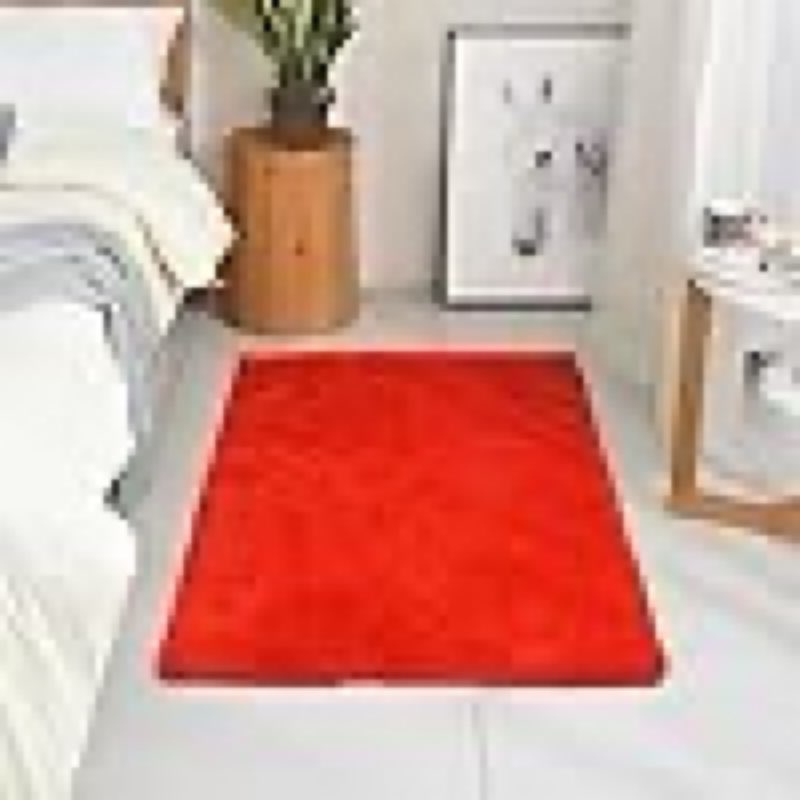 Modern Soft PV Fur Area Rug, Non-Slip Fuzzy Shag, Plush Furry Floor Carpet for Bedroom, Living Room, Nursery, Solid Color 2.5 x 4 ft - Red
