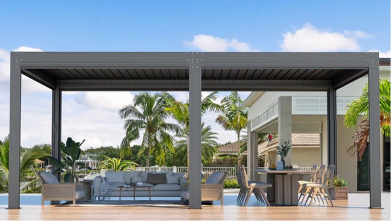 EROMMY 10x20 Aluminum Louvered Pergola With Pull-Down Screen – Grey(incomplete box 1/4)