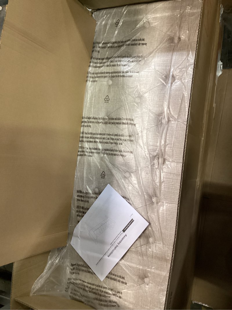 Condition photo showing New/Like New for Awonde Upholstered Storage Bench with Arms Ottoman Bench for Bedroom Entryway Living Room Khaki