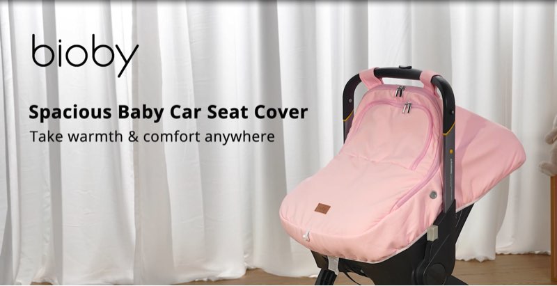 bioby winter baby car seat cover, infant car seat cover for boy girl, roomy, cozy, warm, waterproof baby carseat covers canopy with thickened fleece lining, breathable hole, universal fitted pink 