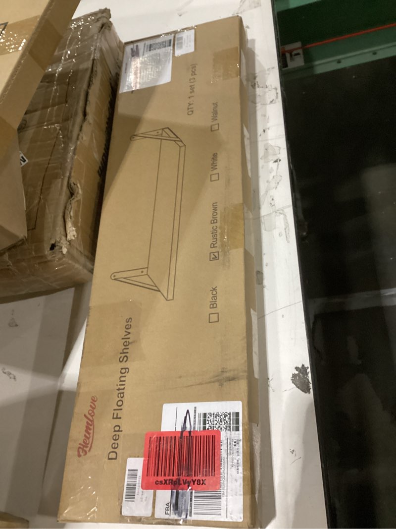 Condition photo showing New/Like New for Heimlove Floating Shelves for Wall, 24 Inch Long Wood Floating Shelves Set of 3, Wall Mounted Hangin