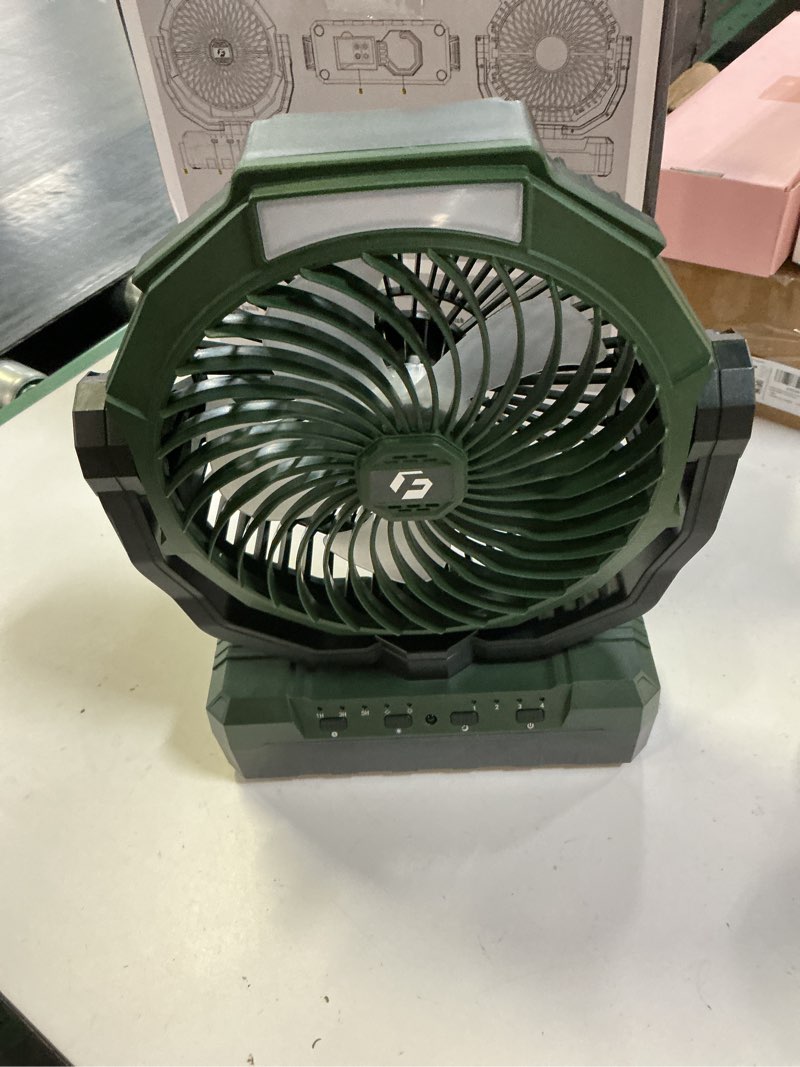 Condition photo showing New/Like New for frizcol 3-in-1 camping fan - portable fans rechargeable - 24000mah battery powered fan with light & remote for indoor, outdoor, tent, travel, fishing, jobsite, gifts for men dad him - green 24000mah internal green charger not included