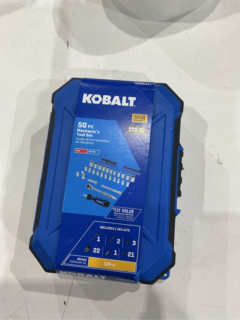 Condition photo showing Good Condition for kobalt 50 -piece standard (sae) and metric polished chrome mechanics tool set with hard case