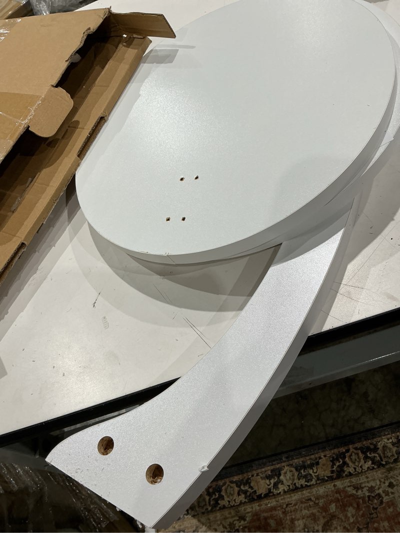 Condition photo showing As Is for round side table for living room bedside table bedroom sofa end with 4 wheels particle board 56 x 38 cm white