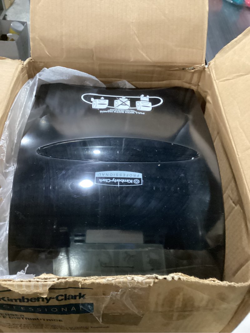 Condition photo showing As Is for Kimberly-Clark Professional Automatic Hard Roll Paper Towel Dispenser (48857), Black, Universal 1.75" Core Compatible, Wall Mounted, for Commercial Hand Towels (Qty 1)