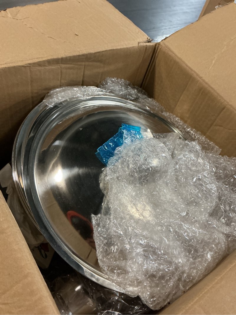 Condition photo showing As Is for chafing dishes for buffet set: 100% pre-installed chafers for catering - round chafing dish buffet set with lids | chafers and buffet warmers sets | serving food warmer | chafers servers sets 4 pack