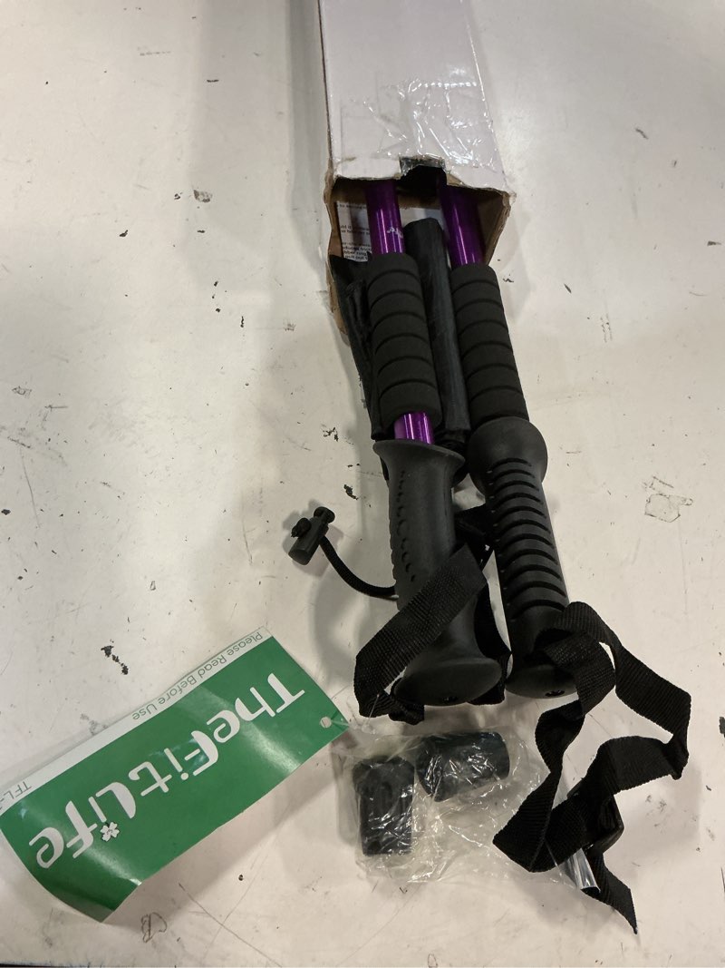 Condition photo showing Good Condition for thefitlife nordic walking trekking poles - 2 sticks with anti-shock and quick lock system, telescopic, collapsible, ultralight for hiking, camping, mountaining, backpacking, walking, trekking purple