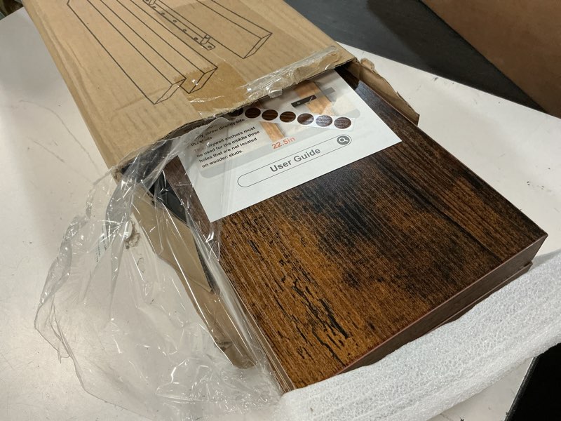 Condition photo showing Good Condition for bayka floating shelves for wall, 22.5 inch rustic wood wall mounted shelving for bathroom, bedroom, living room, kitchen & book, hanging display decor shelf with 22 lbs (rustic brown,set of 3) b. rustic brown - americana farmhouse style 3 22.5inches