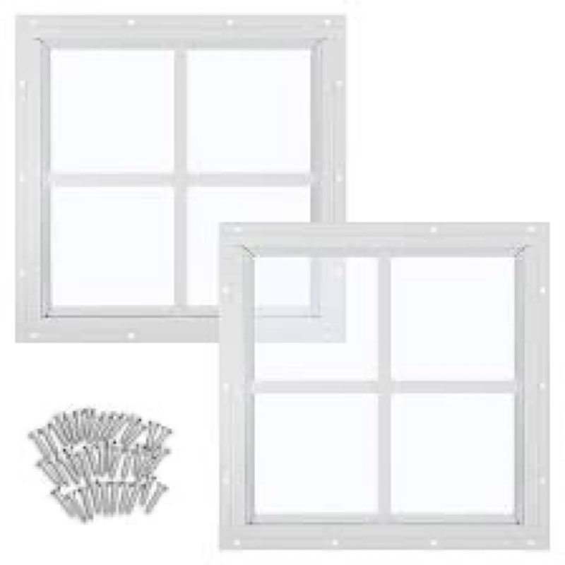 Tandefio 2 Pack 18'' x 18'' White Flush Mount Shed Transom Window with Tempered Glass Household Wind