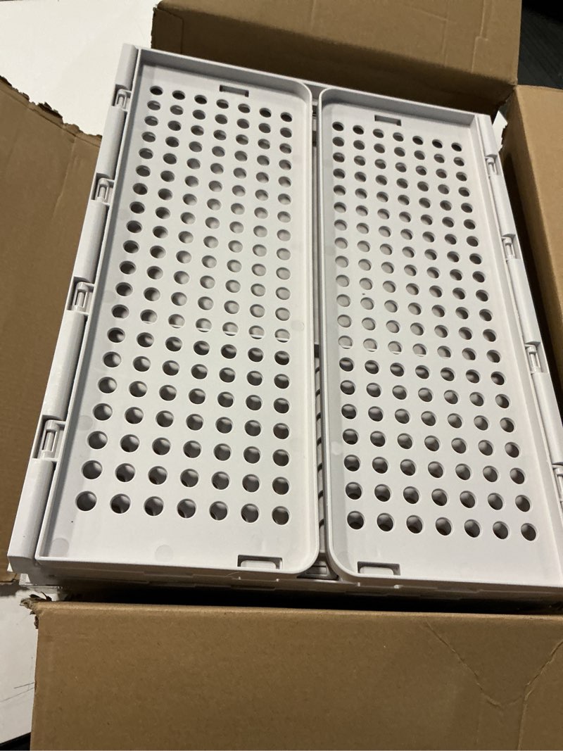 Condition photo showing Good Condition for 4 Pack Stackable Closet Storage Basket - Stackable Storage Bins, Multifunctional & Foldable Closet Organizer Divided, Wardrobe Cupboard Space-Saving Clothes Storage Hat Organizer, White