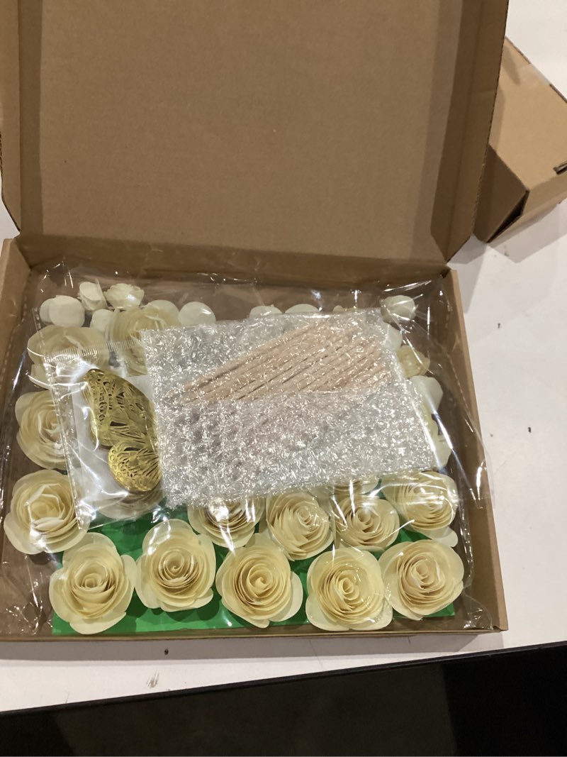 Condition photo showing Good Condition for 36 pcs 3d rolled artificial roses paper flowers for crafts graduation cap decoration wall decor mini crafts diy gift for graduation wedding shadow box frame cake topper white