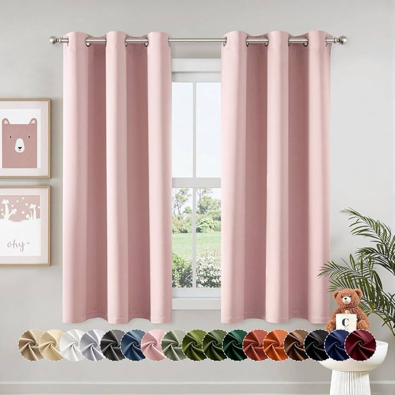 miulee baby pink blackout curtains for girls bedroom living room 63 inches long 2 panels, nursery th