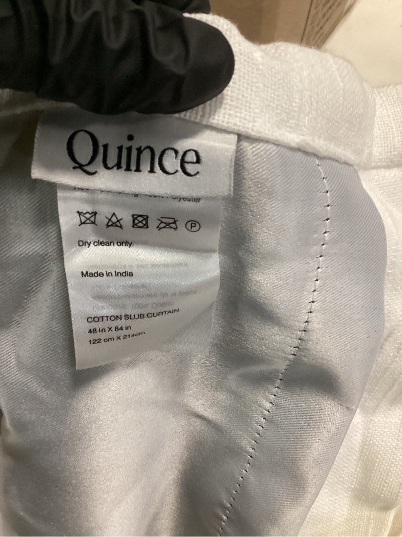 Condition photo showing As Is for cotton slub room darkening curtain - single panel, 48x84, white