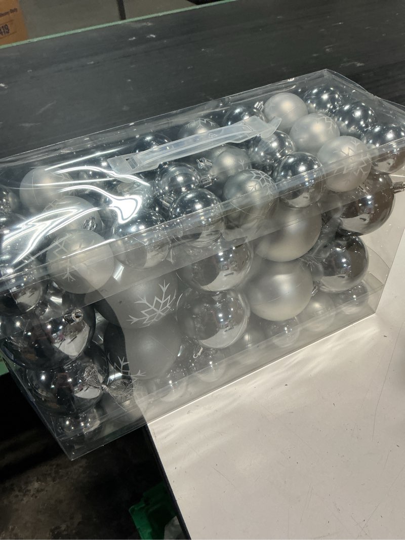 Condition photo showing Good Condition for bakaji pack of 54 christmas baubles with glossy and matte surface diameter 6 cm christmas tree decorations (silver)