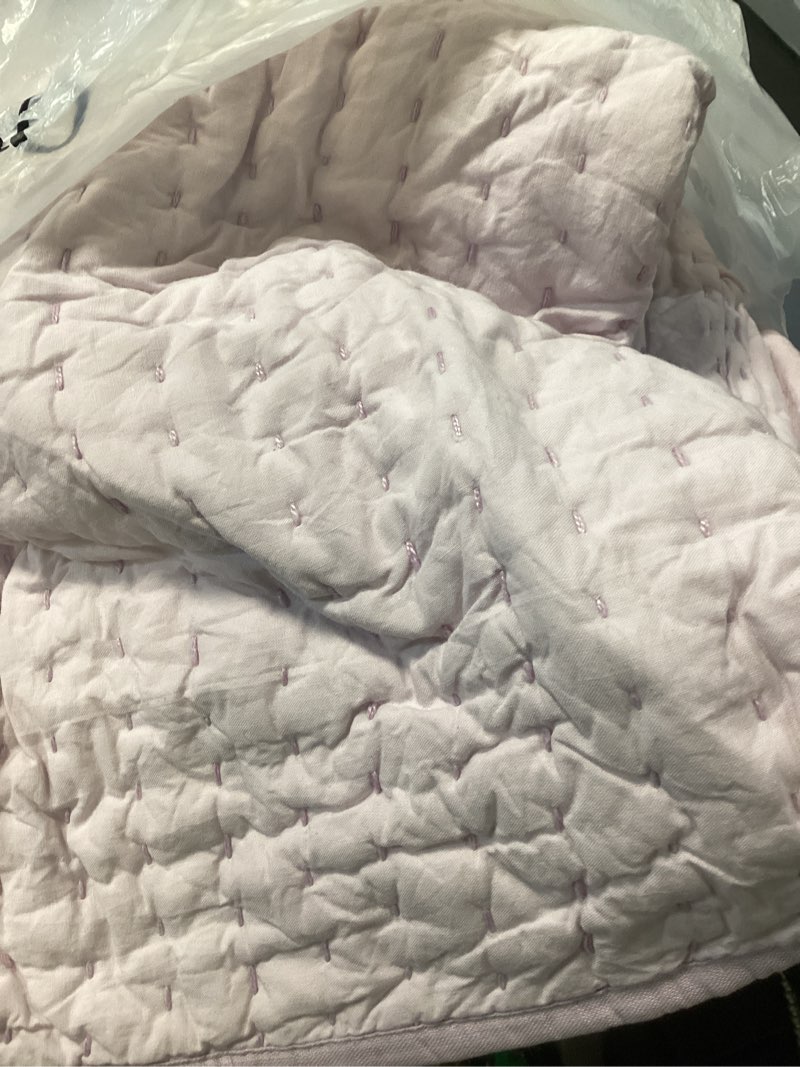Condition photo showing As Is for european linen cotton stitch quilt, king/cal king, orchid