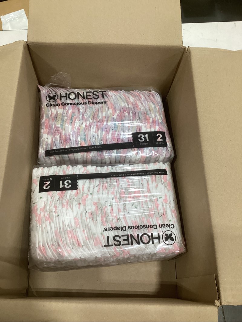 Condition photo showing New/Like New for the honest company comfort dry disposable daytime diapers, hypoallergenic, fragrance-free, sensitive skin, just peachy + flower power, super club box size 3 (16–28 lbs), 120 count size 3 (120 count) just peachy + flower power